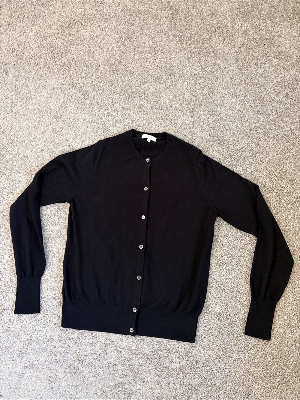 Ann Mashburn Rosie Cardigan Black Cotton Silk Blend Button Front Crew Neck Med